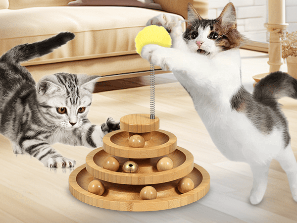 Cat Ball Track,Cat Ball Toy,Kitty Toys Roller,3-Level Cat Ball Tower with 9 Removable Balls,Interactive Cat Toy,Circle Track DIY Fun Toy for Kitten Mental Physical Exercise