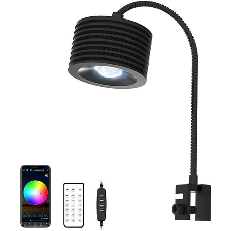 Lominie Small LED Aquarium Light, Full Spectrum & Clip-On, Round Saltwater Fish Tank Light with Gooseneck, Remote, 16 Lights, 3.54 in Long