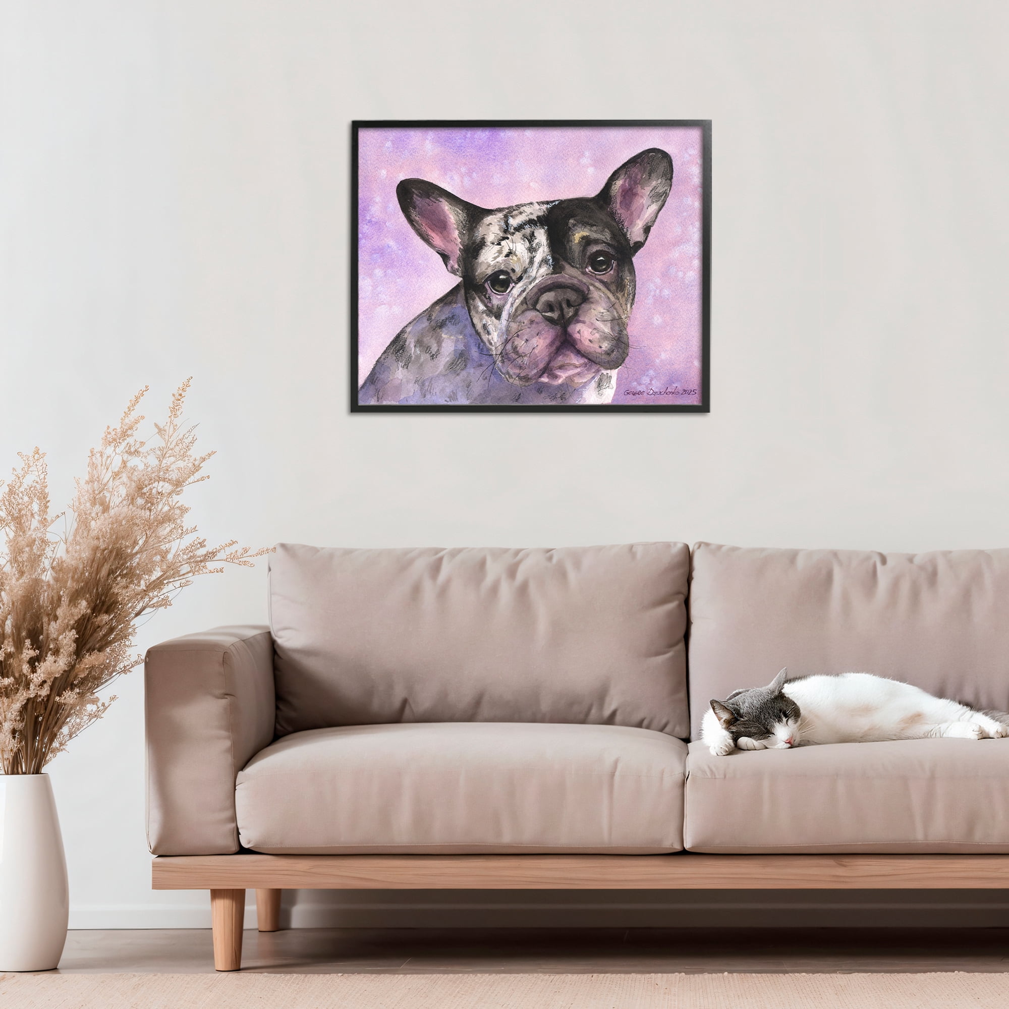 Stupell Industries Harlequin French Bulldog Black Framed Giclee Art, design by George Dyachenko