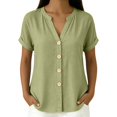 thumbnail image 3 of IMENGL Women's Blouse Basic Summer Color V Neck Up and Comfortable Short Sleeved Top . Casual Outfits Loose Button Down Shirts for Women,M-XXXL, 3 of 7