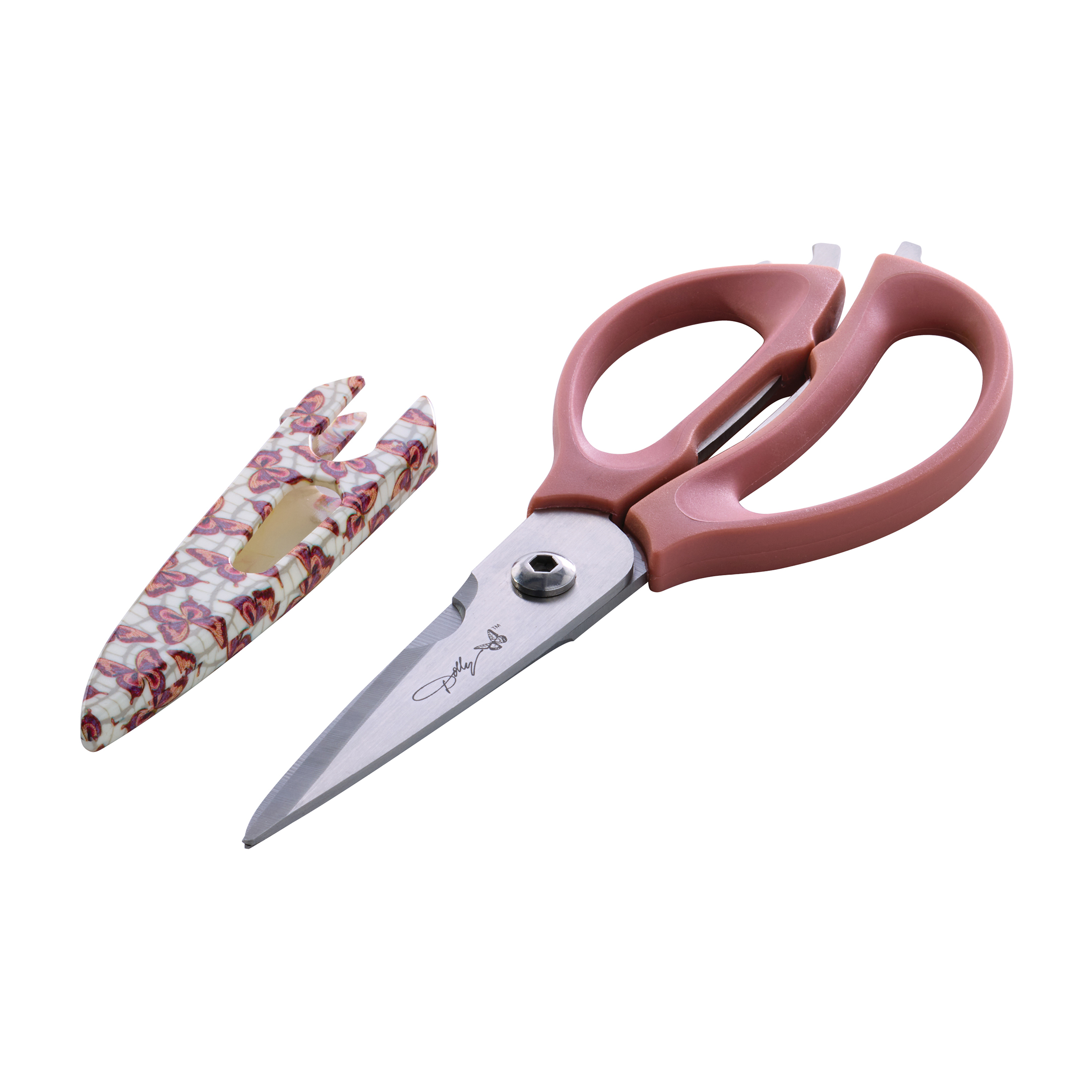 Dolly Parton 4-in-1 Kitchen Scissors with Pink Butterfly Pattern for Everyday Use