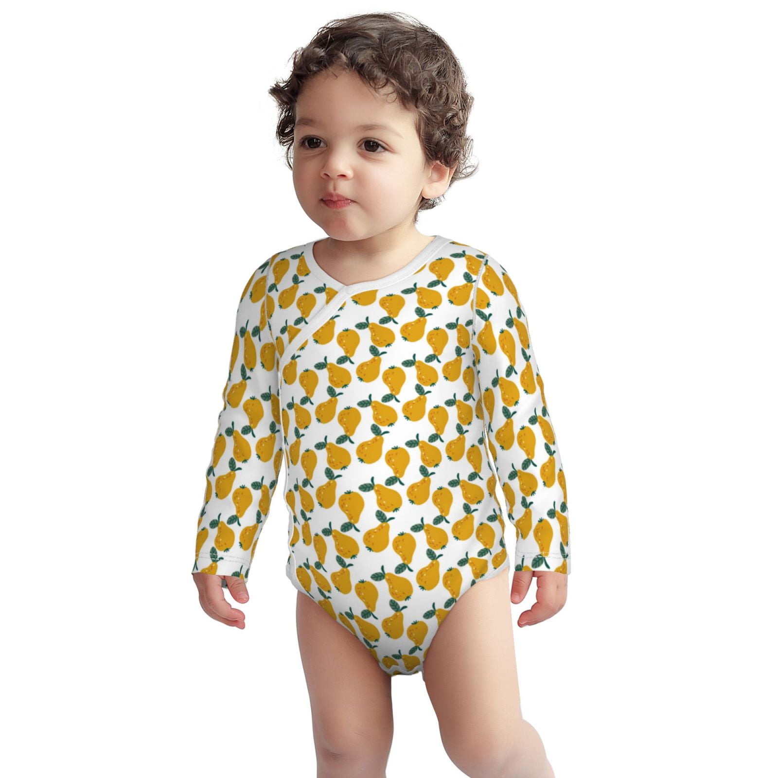 Xecao Yellow Pears Print Baby unisex-baby Cotton Long-sleeve Bodysuits-2 Years