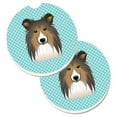 thumbnail image 1 of Checkerboard Blue Sheltie Set of 2 Cup Holder Car Coaster, 1 of 1