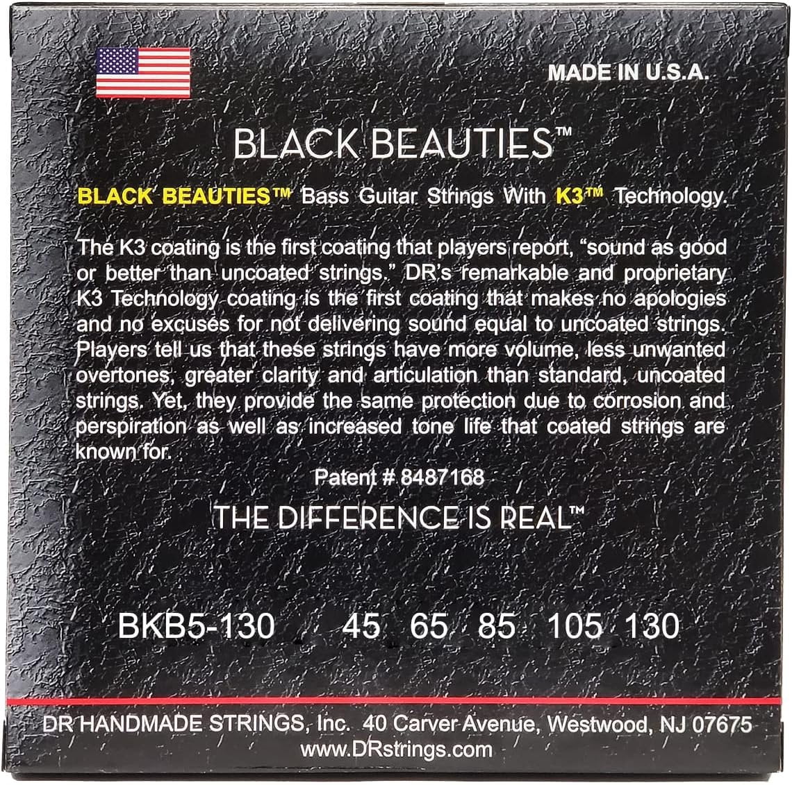 DR Strings BLACK BEAUTIES  Black Coated 5-String Bass Strings Medium (45-130)