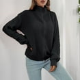 thumbnail image 3 of Suéter de punto de cuello alto para mujer, elegante, transpirable, con cierre de cremallera, suéter suelto con cremallera de cuello alto para mujer, negro S, 3 of 8