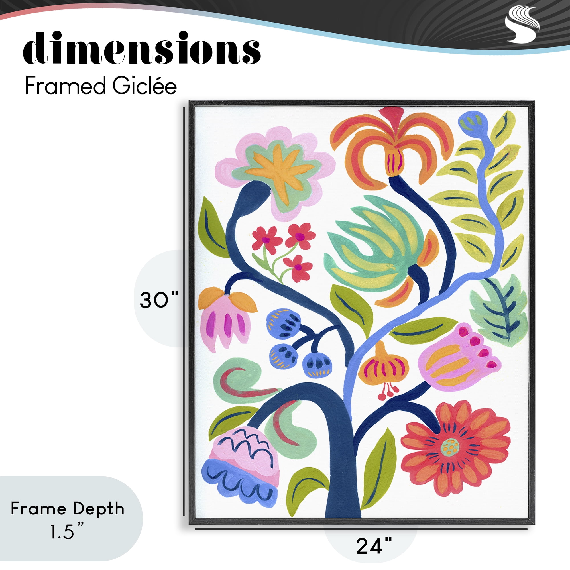 Stupell Industries Boho Blue Tree Black Framed Giclee Art, design by Suzanne Allard