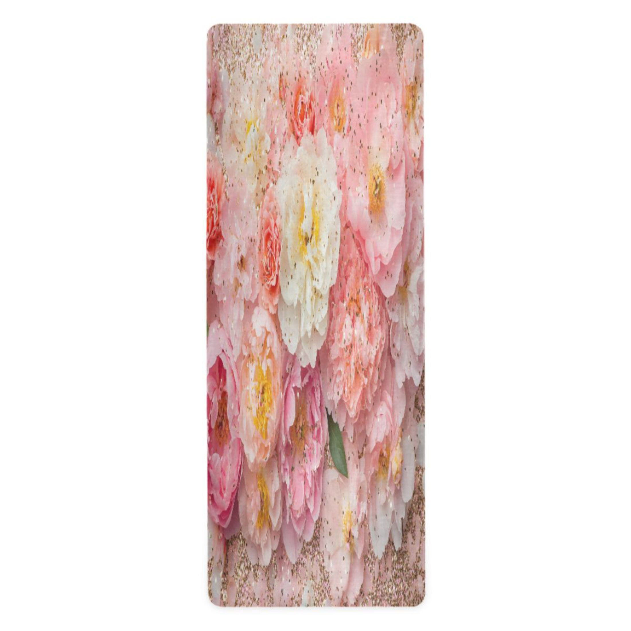 BZSMCE Yoga Mat Women Pink and White Flowers Glitter Fitness Mat