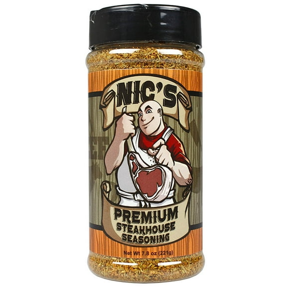 Nic's Premium Steakhouse Seasoning Steak and Prime Rib Rub Beef Savory Herbs Non GMO MSG & Gluten Free 7.8 Ounce Bottle