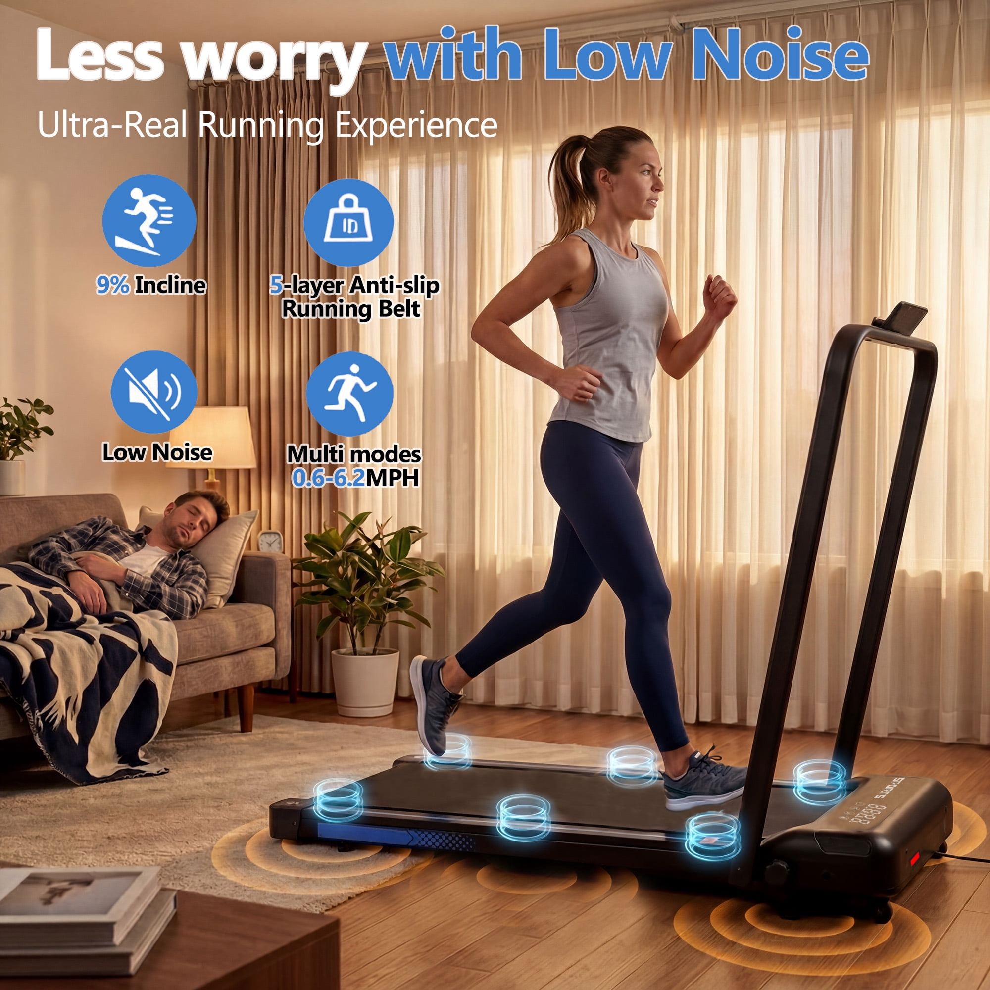 Leumius 3 in 1 Treadmill for Home/Office,Folding Treadmill with Walking Pad and Handle Bar,Portable Treadmill with Remote Control & LED Display,260 Lbs Capacity,Black