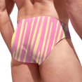thumbnail image 3 of PEASKJP Mens Vintage Swim Briefs Bikini Swimwear Quick Dry Swimsuit with Print (Pink,L), 3 of 4