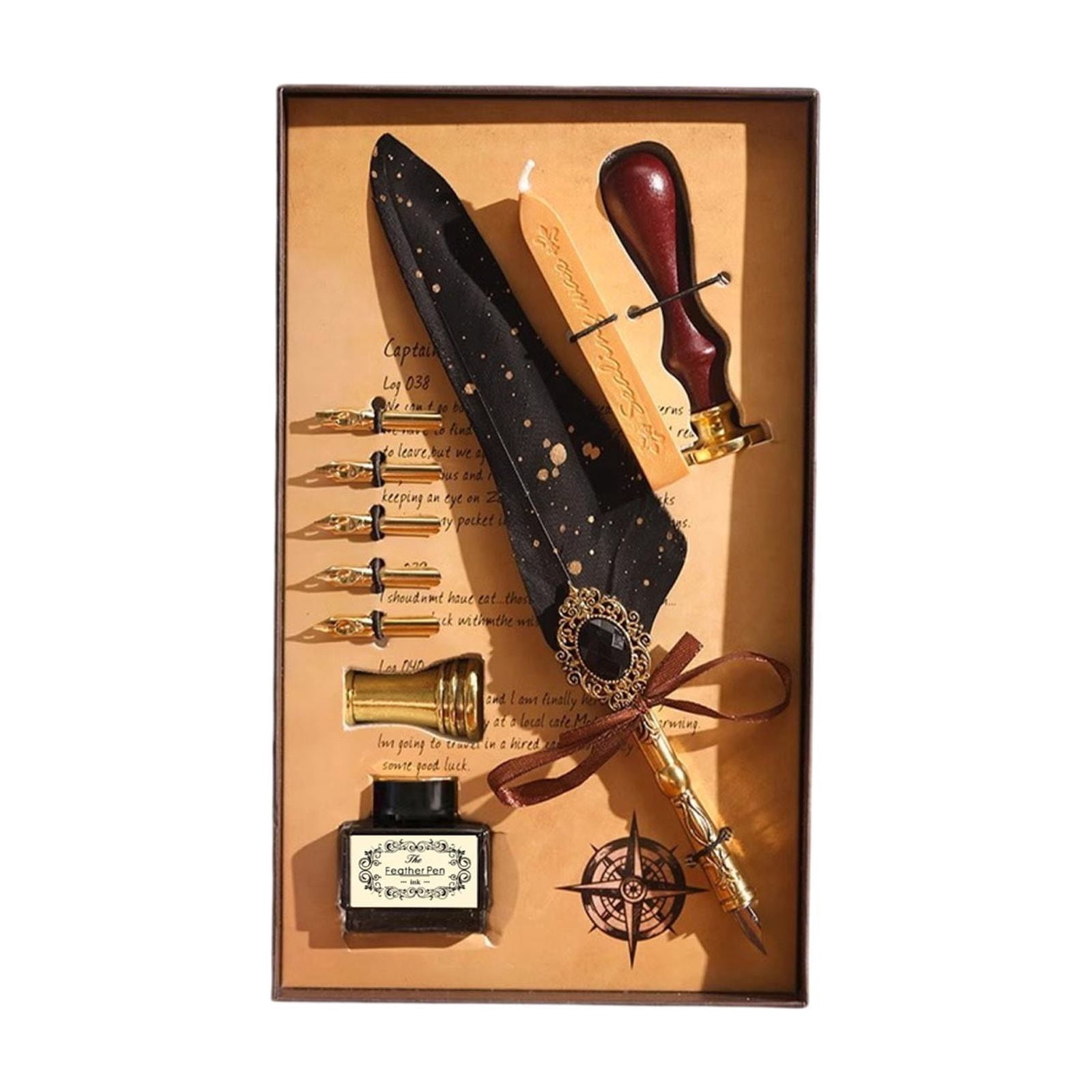 Xheghe Quill Pen Set with Ink, Nibs, Seals & Stand - Ideal for Calligraphy, Journaling & Gift-Giving