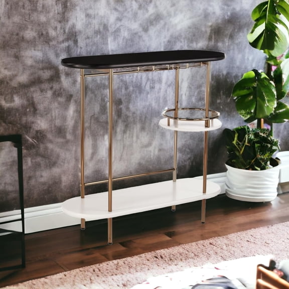 HomeRoots 402550 Metal Bar Cart with Wine Storage Black & Gold