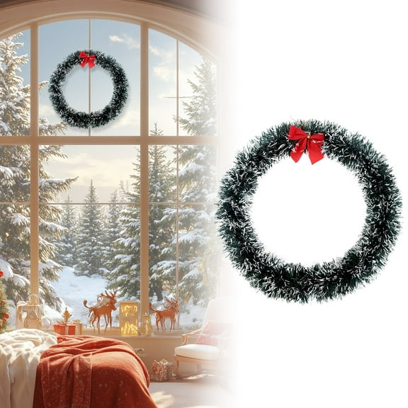 Miommo Snow Flocked Artificial Christmas Wreath with Red Bow 16 Inch for Front Door Indoor Outdoor Decor, Winter Garland with Bells and Balls for Holiday Home Window Wall Xmas Tree Decoration