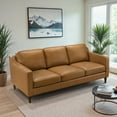 thumbnail image 2 of Modern Tan Leather Sofa with Solid Wood Frame (220×80×75cm) for Living Room, 2 of 10