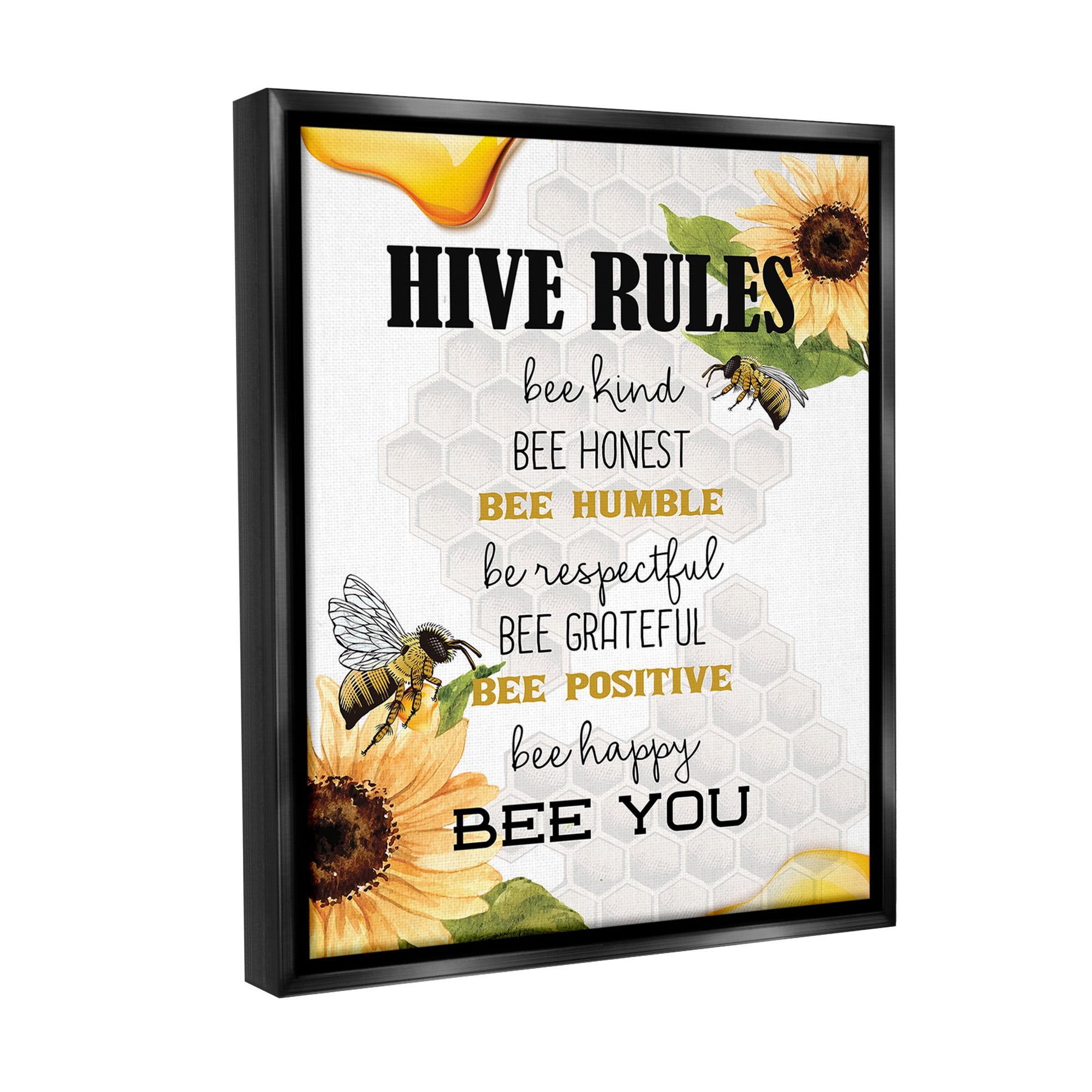 Stupell Industries Bee Hive Rules Animals & Insects Painting Black Floater Framed Canvas Art Print Wall Art, 17 x 21