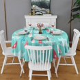 thumbnail image 2 of Turquoise Christmas Tree Pattern Round Tablecloth 60"x60",Wrinkle Wipeable Table Cloth for Kitchen Dining Room Picnic Patio Party, 2 of 6