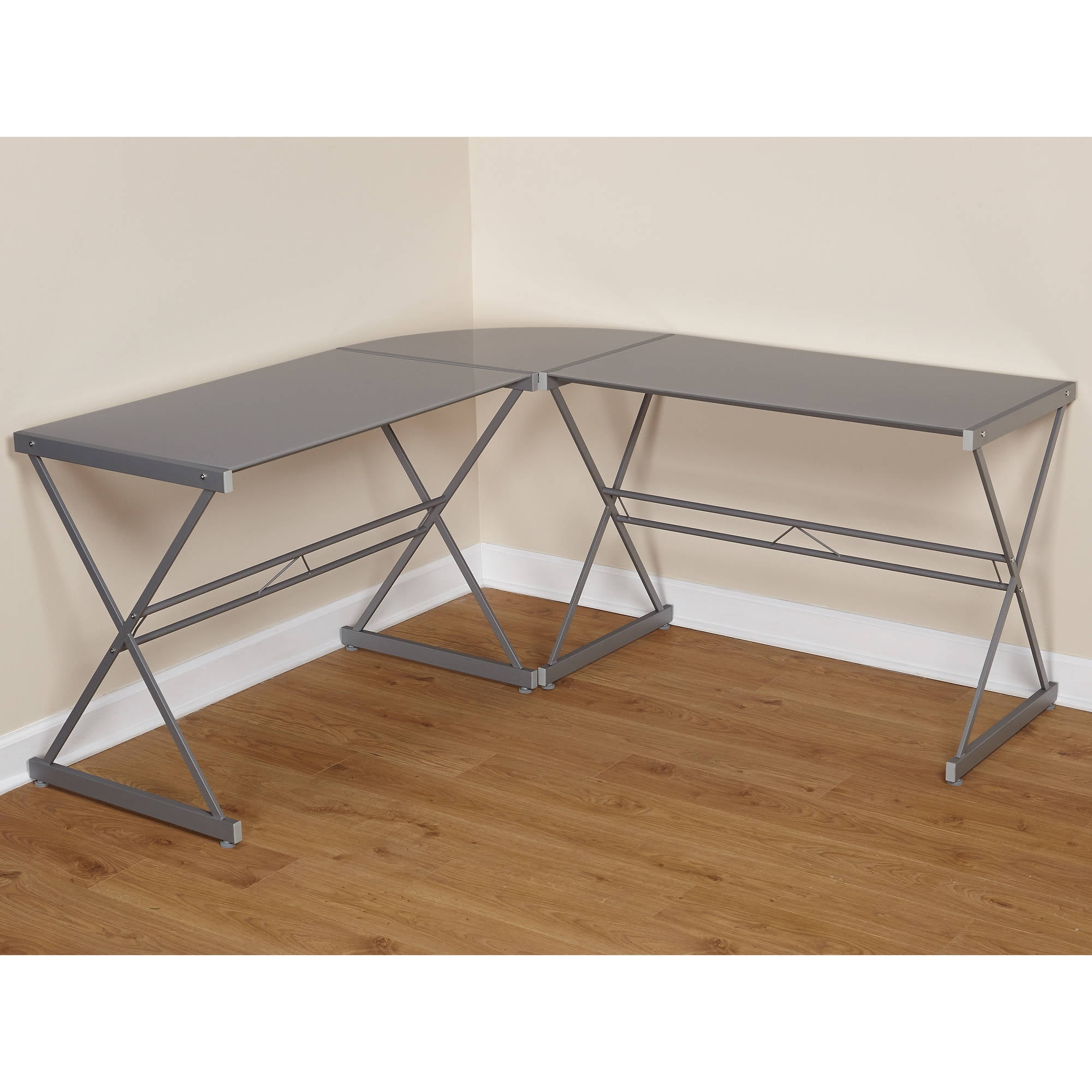 Deluxe Metal And Glass L Shaped Computer Desk Multiple Colors
