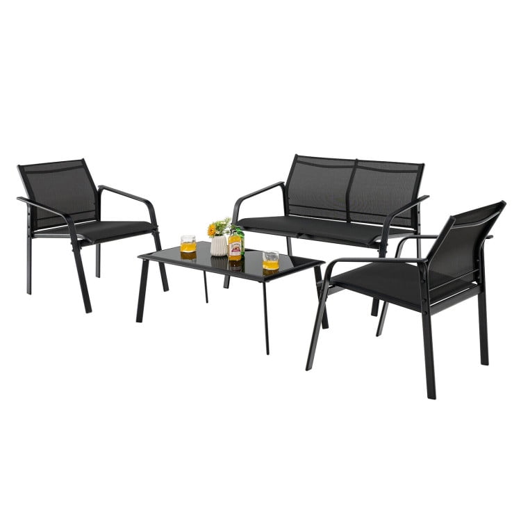 Aimee Lii 4 Pieces Patio Furniture Set with Glass Table Deck, Patio Conversation Sets for Backyard and Poolside, Black Aimee Lii 4 Pieces Patio Furniture Set with Glass Table Deck, Patio Conversation Sets for Backyard and Poolside, Black