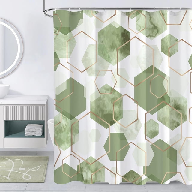Cortina de ducha moderna verde salvia para baño, decoración geométrica, impermeable, tela abstracta para decoración del hogar, 180 x 180 cm
