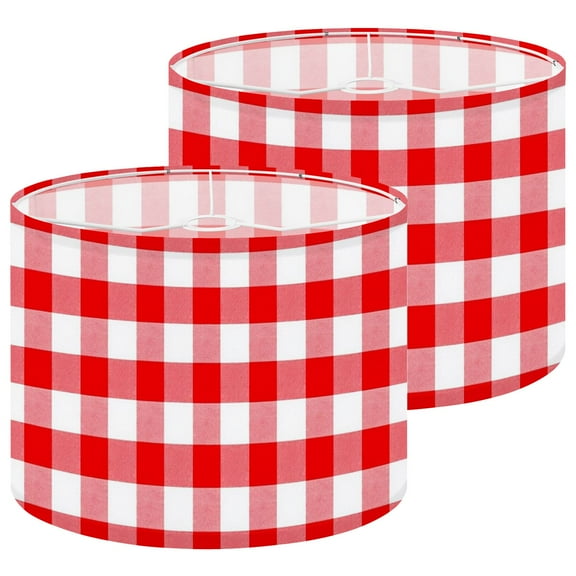 Lampshades 2 Pack Red White Checkered Gingham Christmas 13"x13"x10" Light Shade for Table Lamps Floor Lamps Drum Lamp Shades Lampshade Replacement Easy Assembly