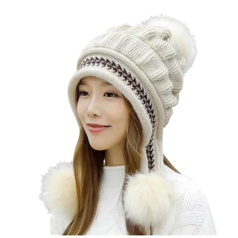 Women\'s Winter Beanie Hat Circle Scarf Set Pompoms Ski Snow Ear Flaps Hot Sale!! Women Winter Beanie Hat Circle Scarf Set Pompoms  main image 4