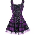 thumbnail image 1 of Vendaje A Cuadros Gótico Mujeres Vestidos De Una Línea Grunge Estético Adorno De Encaje Patchwork Mini Vestido Punk Ajustado Ropa De Fiesta Sexy-A, 1 of 5