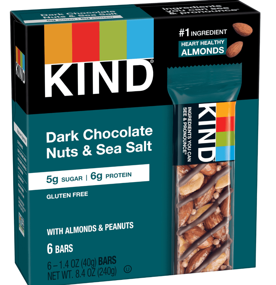 (6 pack) KIND Gluten Free Dark Chocolate Nuts & Sea Salt Snack Bars, 1.4 oz, 6 Count Box