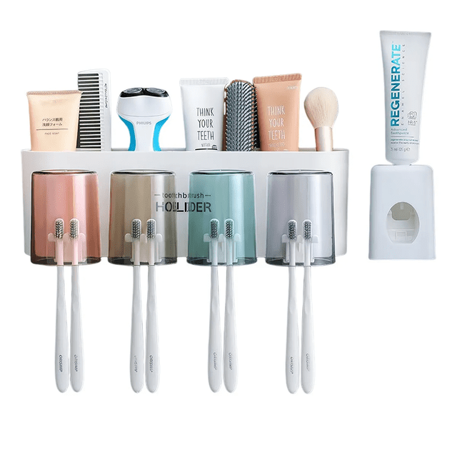 Porta Cepillo De Pared Dispensadorde Pasta Dental Con4 Vasos Xtellar multicolor