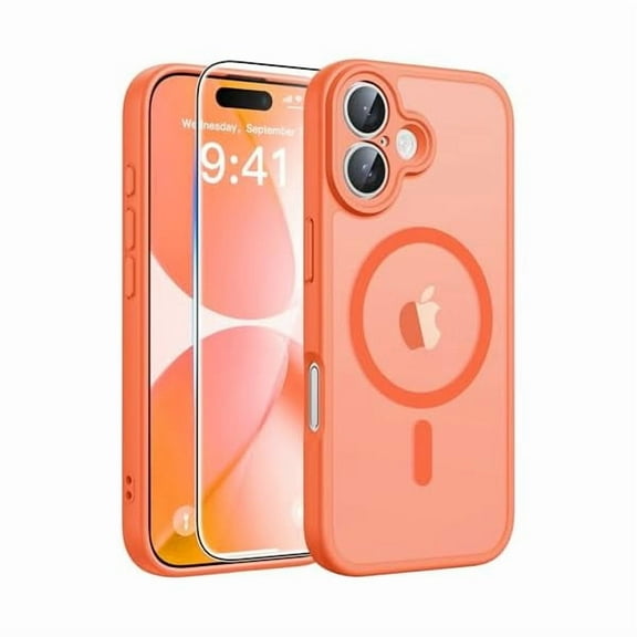 ZHU997 for iPhone 17 Phone Case: Magnetic Translucent Matte [Full Covered Camera Protection] [Screen Protector] Military Grade Shockproof Slim Cover Drop Proof Protective Cases - Orange