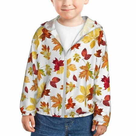 

Goofa Autumn Leaves 1 Printed Kids Zip-Up Hoodie Girls Boys UPF50+ Sun Protection Jacket Hooded Cooling Shirt-5 Years