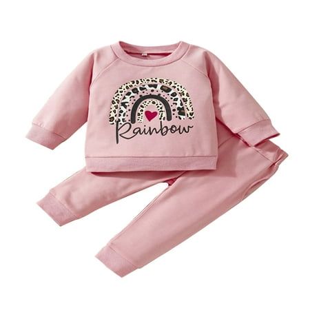 

kpoplk Toddler Fall Outfits For Girls Baby Girl Clothes Leopard Long Sleeve Sweatshirt T-Shirt Tops Pants Set Sweatsuit Outfits(Red)