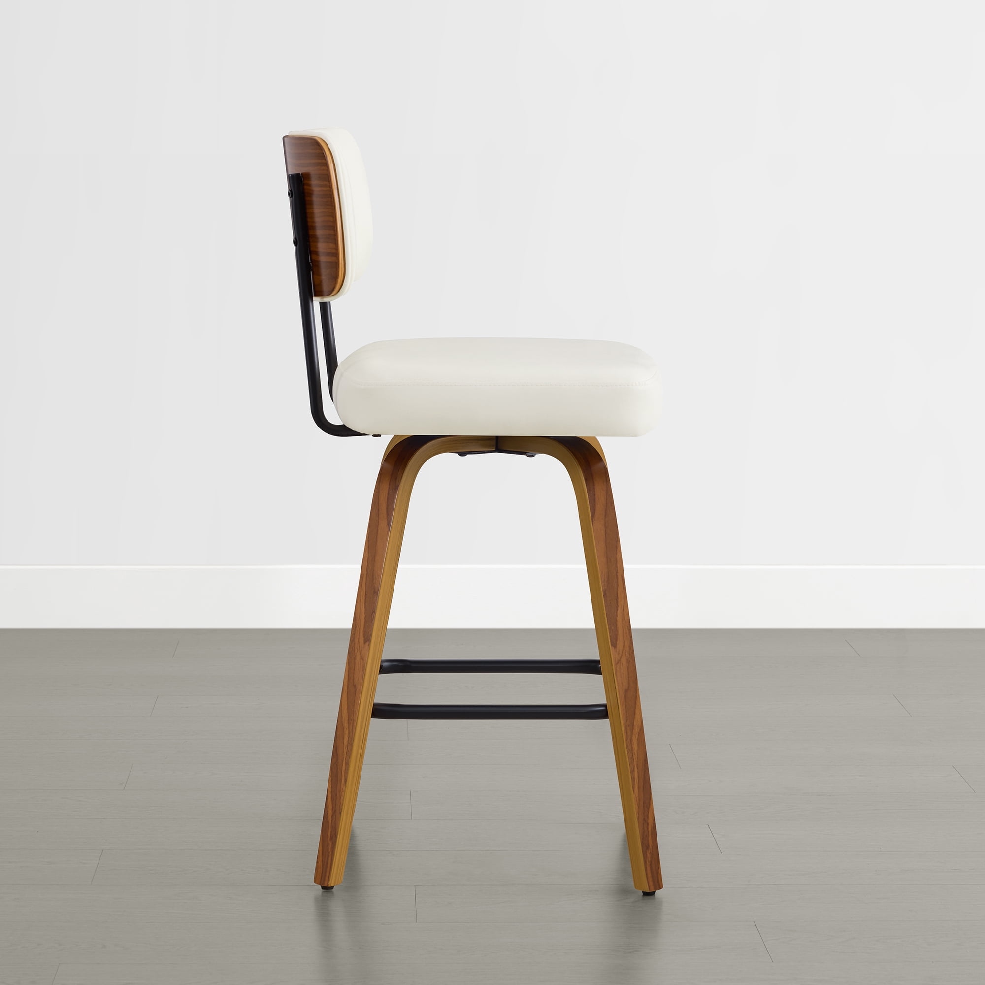 Spruce & Spring 26" Swivel Counter Bar Stool with Walnut Bentwood Frame Set of 2, Upholstered Back, Ivory
