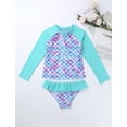thumbnail image 5 of JanJean Girls 2 Pieces Swimsuits Long Sleeve Rash Guard Set Sport Swimwear Summer Beachwear Bathing Suit Cyan 8, 5 of 7