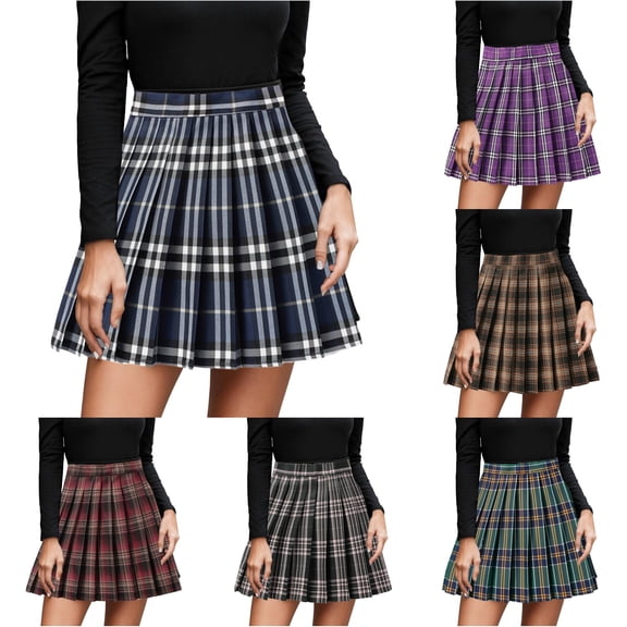 XIAONU Pleated Skirt for Women Plaid Preppy Campus Mini Skirt