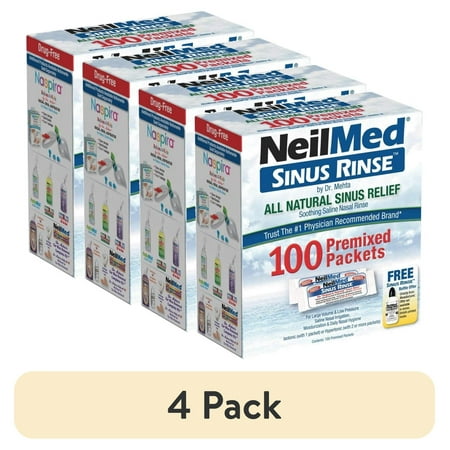 (4 pack) NeilMed Sinus Rinse Premixed Refill Packets, 100 Ct