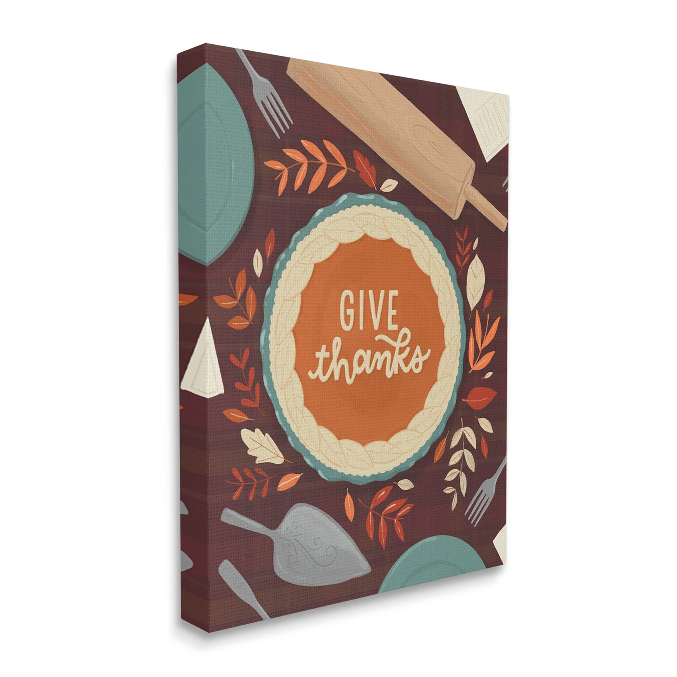 Give Thanks Kitchen Utensils Pattern Holiday Graphic Art Gallery Wrapped Canvas Print Wall Art