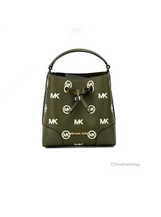 Michael Kors Mercer MD Drawstring Bucket Messenger Bag Black+Wristlet Wallet