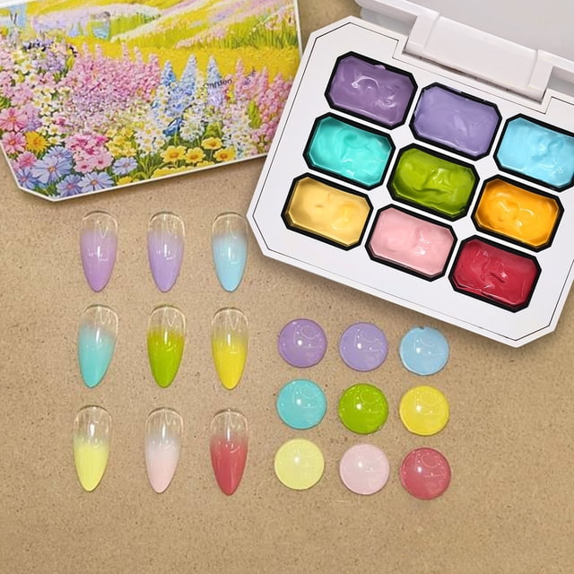 9 Colors No Wipe Gel Nail Polish Set, UV/LED Compatible, for Gradient & Manicure, Salon Quality, Skin-Friendly, Beginner-Friendly, DIY Kit