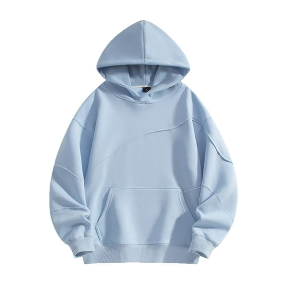 Mens Plain Hoodie Pullover Long Sleeve Casual Front Pocket Hooded Sweatshirts Solid Color Fall Winter Tops (XL, Light Blue #A)