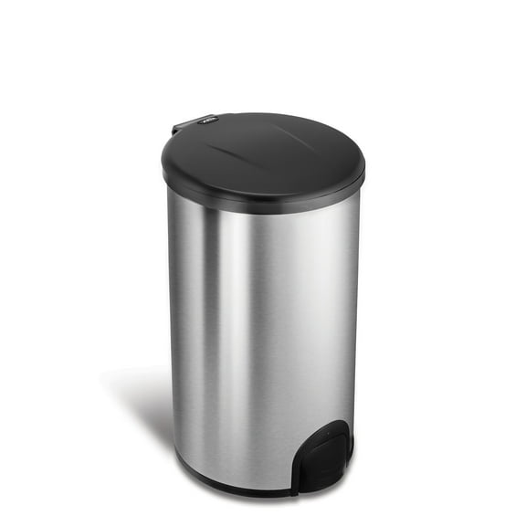 Nine Stars Toe Touch Automatic Trash Can, 12 Gallon Stainless Steel, Foot Sensor Hands-Free Soft-Close Lid Garbage Bin, Silver