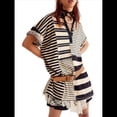 thumbnail image 1 of Vestido Minivestido de Verano Y2k con Rayas en Contraste para Mujer, Estilo Babydoll, con Retazos, Cuello en V, Corta, Estilo Vintage y Negro L, 1 of 9