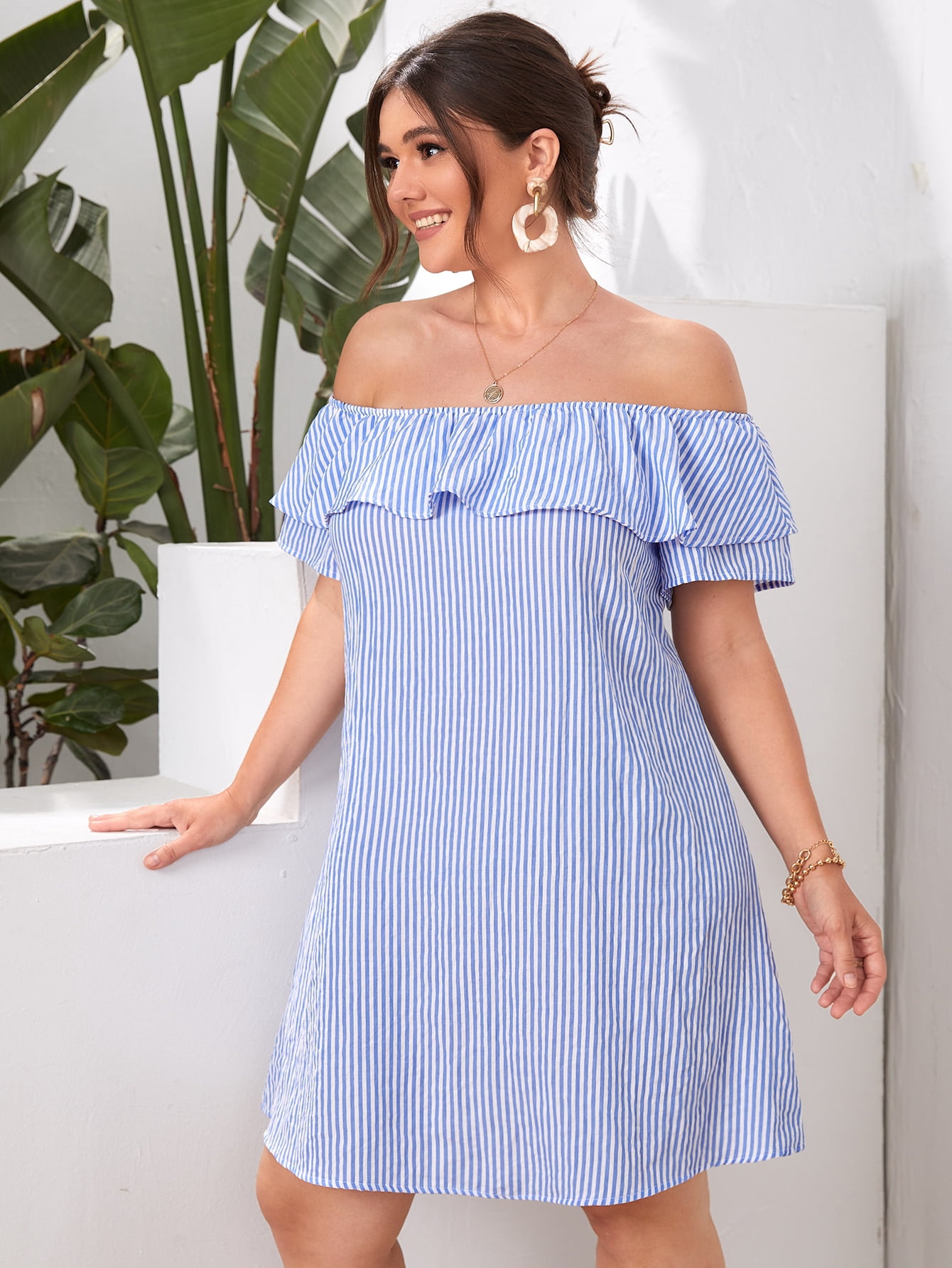 Blue and White Women's Plus Striped 