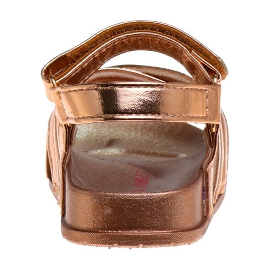 Laura Ashley Girls Hook & Loop Flat Heel Footbed Sandals (Toddler Sizes) - Rose Gold Metallic, 10
