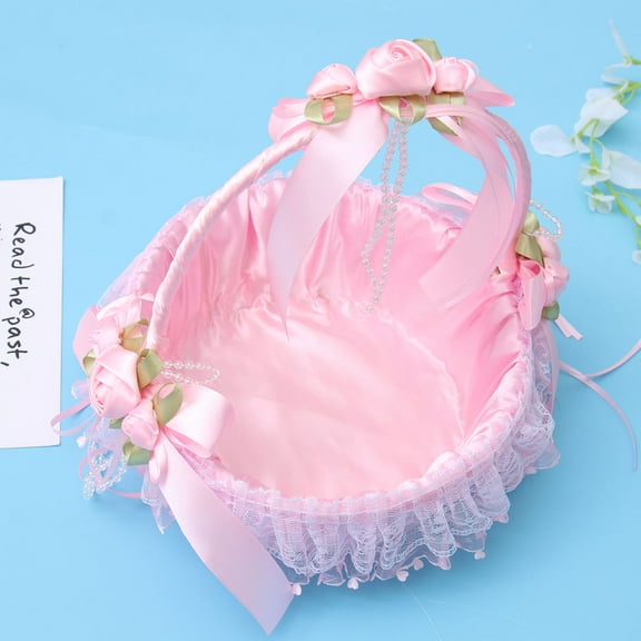 HOOWIFFY Elegant Pink Wedding Basket Made of Premium Cloth with Bowknot for Special Events
