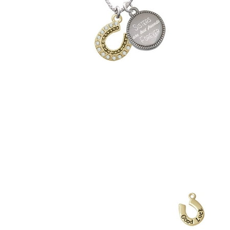 Beaded Clear Goldtone Crystal Horseshoe with Good Luck Sisters Are Best Friends Forever Engraved (Good Luck Best Friend)