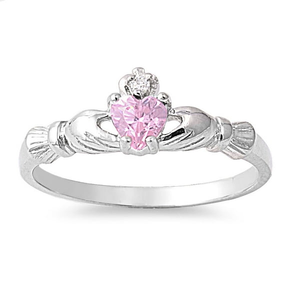 Love & Loyalty Claddagh Pink Cubic Zirconia Petite Rings Sterling Silver 925