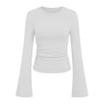 thumbnail image 6 of Aezemi Womens Flare Long Sleeve Shirts Fashion Ribbed Round Neck Slim Fit Casual Daily Tops Spring Fall Outerwear Trendy Casual Comfy All Match Tees XXL, 6 of 7