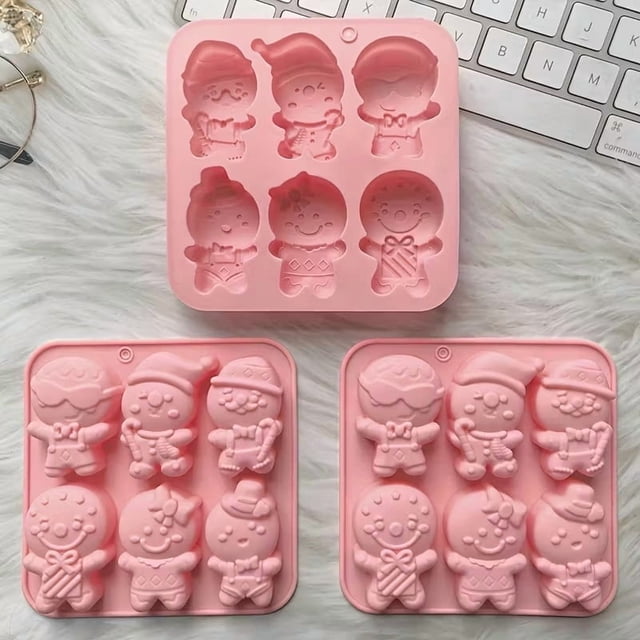 Molde de silicona de 3 piezas con forma de hombre de jengibre for hornear chocolate, 6 cavidades, ideal for pasteles, jabones, gelatinas y galletas.