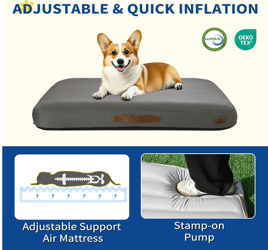 Outdoor Inflatable Dog Bed for Small Dogs, Winter Outdoor Travel Dogs Met with Removeable Cover, Inflated Dog Bed Waterproof Summer Pet Mat with Anti-Slip Bottom, Rock Grey, 36x27 inch