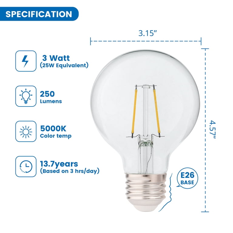Great Value G25 LED Vanity Globe Bulb, 3W 25W Equivalent, Daylight